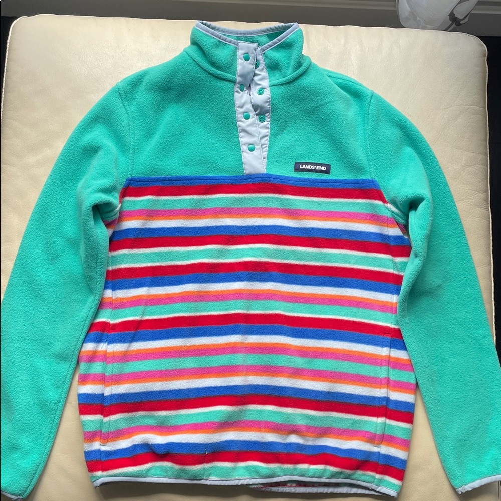 Lands' End Multicolor Striped Fleece Pullover